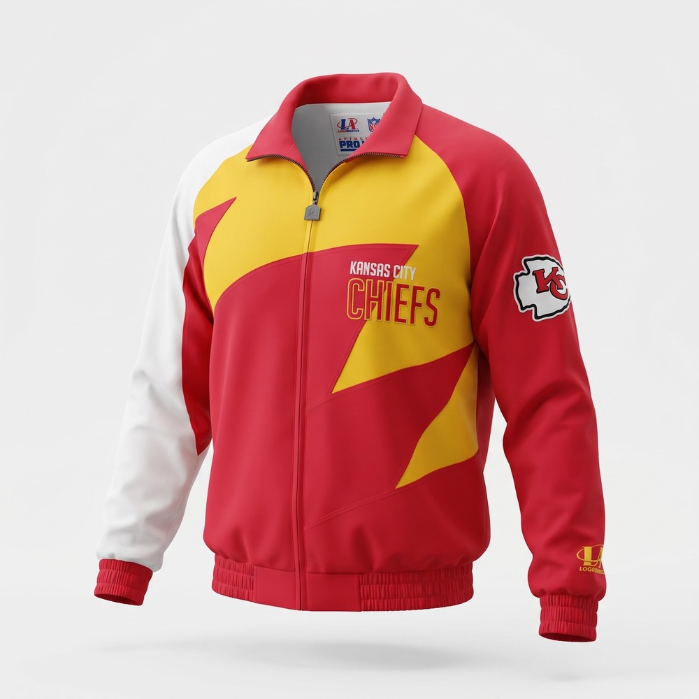 Vintage 90s Kansas City Chiefs Logo Athletic Shark Tooth Windbreaker Jacket Sz L